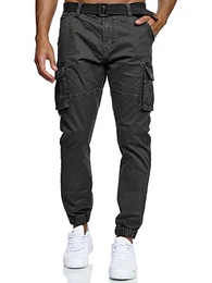 Herren Kerr Cargohose aus 98% Baumwolle inkl. Gürtel Cargo Hose für Männer Black M