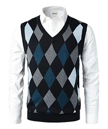 Herren Pullunder V-Ausschnitt Strickweste Diamant West Dick Wollweste Ärmellose Herbst Winter Pullover Argyle Pulloverwestee Warm Sweater für Männer Business