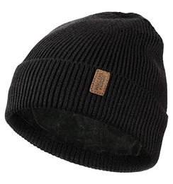 Beanie Mütze, Herren Winter Warme Unisex Wintermütze Strickmütze Dehnbare Weiche Wollmütze mit Bündchen und Dickem Warmem Futter Geschenke für Freundin männer Frauen (Schwarz)