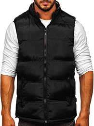 Herren Weste mit Stehkragen Steppweste Bodywarmer Daunenweste Reißverschluss Ärmellose Sportweste Zip Wärme Freizeit Outdoor Style 7131 Schwarz M [1U1]
