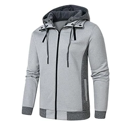 YuKaiChen Herren Outdoor Fleecejacken Kapuzenjacke Sweatjacke Reißverschluss Hoodie Hellgrau