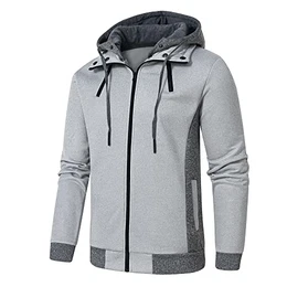 Herren Outdoor Fleecejacken Warm Lang Kapuzenjacke Sweatjacke Winter Reißverschluss mit Kapuze Hoodie Männer Hellgrau M