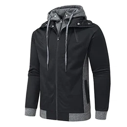 Herren Outdoor Fleecejacken Warm Lang Kapuzenjacke Sweatjacke Winter Reißverschluss mit Kapuze Hoodie Männer Schwarz M