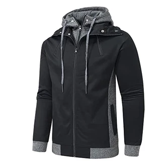 YuKaiChen Herren Outdoor Fleecejacken Kapuzenjacke Sweatjacke Reißverschluss Hoodie Schwarz