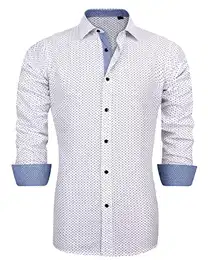 J.Ver Herren Hemd Bedrucktes Freizeithemd Businesshemden Langarm männer Hemden Klassisch Regular Fit Hemden Casual Shirts Weiß M