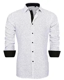 J.Ver Herren Hemd Bedrucktes Freizeithemd Businesshemden Langarm männer Hemden Klassisch Regular Fit Hemden Casual Shirts Weiß M