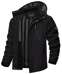 Herren Outdoorjacke Wasserabweisend Regenjacke Kapuzenjacke Leicht Outdoor Jacket Windbreaker mit Kapuze (M, Schwarz)