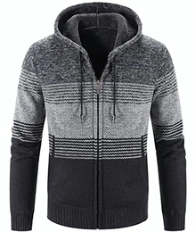 Herren Fleece Full Zip Up Hoodie Atmungsaktive Kapuzenpullover Stricken Kapuzenjacke Sweatjacke für Männer Komfortable Sweatshirt mit Bequemes und Warmes Farbblock(0042Hellgrau Schwarz M