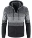 igeekwell Herren Fleece Full Zip Up Hoodie Atmungsaktive Kapuzenpullover Stricken Kapuzenjacke Sweatjacke für Männer Komfortable Sweatshirt mit Bequemes und Warmes Farbblock（0042Hellgrau Schwarz M