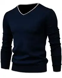 Herren Schlichter Strickpullover Cotton V-Neck Pullover Herbst Sweater Herren Strickweste aus Baumwolle Marine M