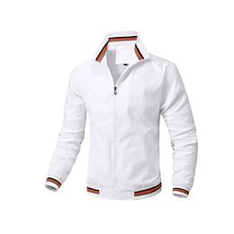 Herren Frühling Herbst Casual Jacke Stehkragen Einfarbig Jacke, weiß, XXXL