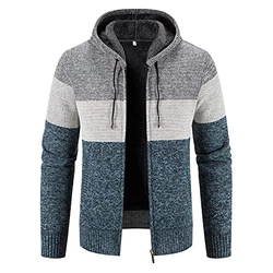 Loozykit Herren Strickjacke Strickpullover mit Reißverschluss Stehkragen Langarm Bequem Cardigan Mantel Jacke Atmungsaktiv Freizeitjacke Outwear Blau/Grau