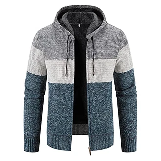Loozykit Herren Strickjacke Strickpullover mit Reißverschluss Stehkragen Langarm Bequem Cardigan Mantel Jacke Atmungsaktiv Freizeitjacke Outwear Blau/Grau