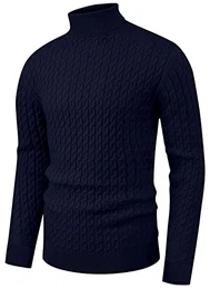 Herren Strickpullover Rollkragenpullover Gedrehter Lässig Weich Pullover Für Männer (Marineblau, M)