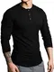 Lehmanlin Langarmshirts für Herren,Henley Longsleeve Langarm Pullover,Baumwolle Gerippt Stoffe,Schmale Passform Thermo Tshirt,Slim Fit Sport Muskelshirts (Schwarz/M)