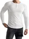 Lehmanlin Langarmshirts für Herren,Henley Longsleeve Langarm Pullover,Baumwolle Gerippt Stoffe,Schmale Passform Thermo Tshirt,Slim Fit Sport Muskelshirts (Weiß/M)