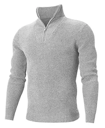Männer Zip Pullover Turtleneck Strickpullover Stehkragen Pullover Sweater Slim Fit Basic Feinstrick Zip Neck Pullover Hellgrau