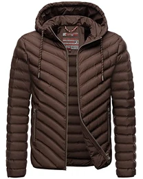 Herren Übergangsjacke Jacke Steppjacke Stepp gefüttert mit Kapuze B837 [B837-Fey-Dunkelschoko-Gr.S]