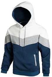 Hoodie Herren Pullover Sweatshirt Farbblock Vlies Langarm Kapuzenpullover Sweatjacke mit Tasche weiß Grau Blau M