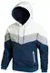 Hoodie Herren Pullover Sweatshirt Farbblock Vlies Langarm Kapuzenpullover Sweatjacke mit Tasche weiß Grau Blau M