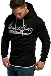 Herren Basic Kapuzenpullover Sweatjacke Pullover Hoodie Sweatshirt 4062 Schwarz/Weiß M