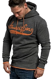 Herren Basic Kapuzenpullover Sweatjacke Pullover Hoodie Sweatshirt 4062 Anthrazit/Orange M