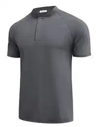 Herren Kragenlose Golf Poloshirts Schnell Trocknen Poloshirts Kurzarm Henley Shirt Active Striped Polo Sport, Flecking Gray, einfarbig, Klein