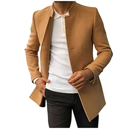 Mantel Herren Wintermantel Wolle Winter Kurzmantel Mittellang Wollmantel mit Stehkragen und Revers Winterjacke für Business Freizeit(Schwarz,3XL)