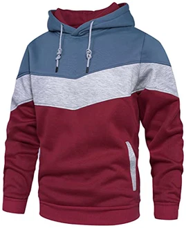 PADOLA Unisex Hoodie Patchwork Pullover Herren Langarm Sport Sweatshirt Kapuzenpullover mit Tasche Weinrot