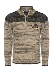 Strickpullover für Herren • Herren Troyer mit Stickerei • Angenehmer Regular Fit Pullover für Büro und Freizeit 7803 BEIGE M