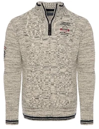 Strickpullover für Herren ? Herren Troyer mit Stickerei ? Angenehmer Regular Fit Pullover für Büro und Freizeit 7804 BEIGE XXL