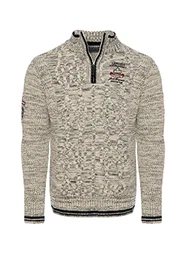 Strickpullover für Herren ? Herren Troyer mit Stickerei ? Angenehmer Regular Fit Pullover für Büro und Freizeit 7804 BEIGE M