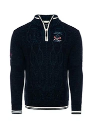 Strickpullover für Herren ? Herren Troyer mit Stickerei ? Angenehmer Regular Fit Pullover für Büro und Freizeit 7804 Navy L