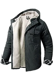 Herren Beiläufig Plaid Fleece Baumwoll Hoodie Shirt Jacke mit Plüschfell Innenfutter 3255 Gray M