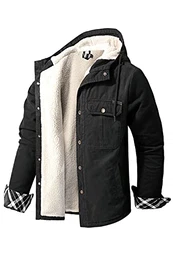 Herren Beiläufig Plaid Fleece Baumwoll Hoodie Shirt Jacke mit Plüschfell Innenfutter 3255 Black M