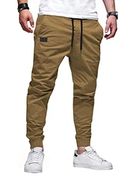 Herren Hose Chino Cargo Hose Jogginghose Herren Baumwolle Sporthose Casual Freizeithose Elastische Taille mit Kordelzug Sweatpants Herren mit Taschen, Khaki -M