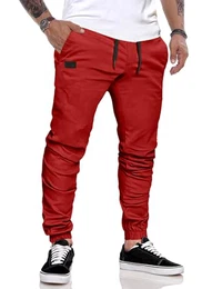 Herren Hose Chino Cargo Hose Jogginghose Herren Baumwolle Sporthose Casual Freizeithose Elastische Taille mit Kordelzug Sweatpants Herren mit Taschen, Rot L