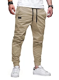 Chino Hose Herren Cargo Hose Jogginghose Herren Baumwolle Cargohose Casual Freizeithose Elastische Taille mit Kordelzug Sweatpants Herren mit Taschen, Khaki S