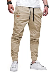 Herren Hose Chino Cargo Hose Jogginghose Herren Baumwolle Sporthose Casual Freizeithose Elastische Taille mit Kordelzug Sweatpants Herren mit Taschen, Aprikose S
