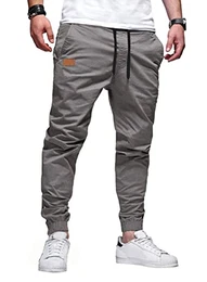 Cargohose Herren Jogginghose Herren Baumwolle Casual Freizeithose Elastische Taille mit Kordelzug Sweatpants Herren mit Taschen, Grau M