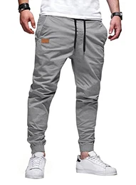 Herren Hose Chino Cargo Hose Jogginghose Herren Baumwolle Sporthose Casual Freizeithose Elastische Taille mit Kordelzug Sweatpants Herren mit Taschen, Grau-M