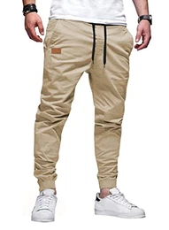 Herren Hose Chino Cargo Hose Jogginghose Herren Baumwolle Sporthose Casual Freizeithose Elastische Taille mit Kordelzug Sweatpants Herren mit Taschen, Aprikose M