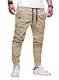JMIERR Herren Hose Chino Cargo Hose Jogginghose Herren Baumwolle Sporthose Casual Freizeithose Elastische Taille mit Kordelzug Sweatpants Herren mit Taschen, Aprikose M