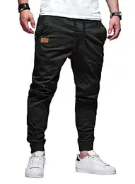 Herren Hose Chino Cargo Hose Jogginghose Herren Baumwolle Sporthose Casual Freizeithose Elastische Taille mit Kordelzug Sweatpants Herren mit Taschen, Schwarz M