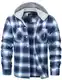 MAGCOMSEN Herren Kariert Flanellhemd Baumwolle Hemd Shirt Outdoor Plaid Sweatshirt Männer Atmungsaktiv Arbeitshemd Frühling Herbst Lässige Karohemd mit Kapuze Blau Weiß M