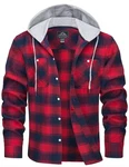 MAGCOMSEN Herren Checked Shirt Hemd mit Kapuze Rot
