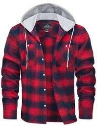 MAGCOMSEN Herren Checked Shirt Hemd mit Kapuze Rot