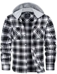 MAGCOMSEN Herren Checked Shirt Hemd mit Kapuze Schwarz