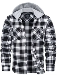 MAGCOMSEN Herren Checked Shirt Hemd mit Kapuze Schwarz