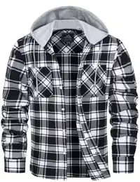 Karohemd Herren Button-Down Karierts Hemd Baumwolle Kapuzenhemd Radfahren Camping Hemdjacke Herrren Freizeit Plaid Bluse Basic Frühling Shirt Hemden mit Vielen Taschen Schwarz M